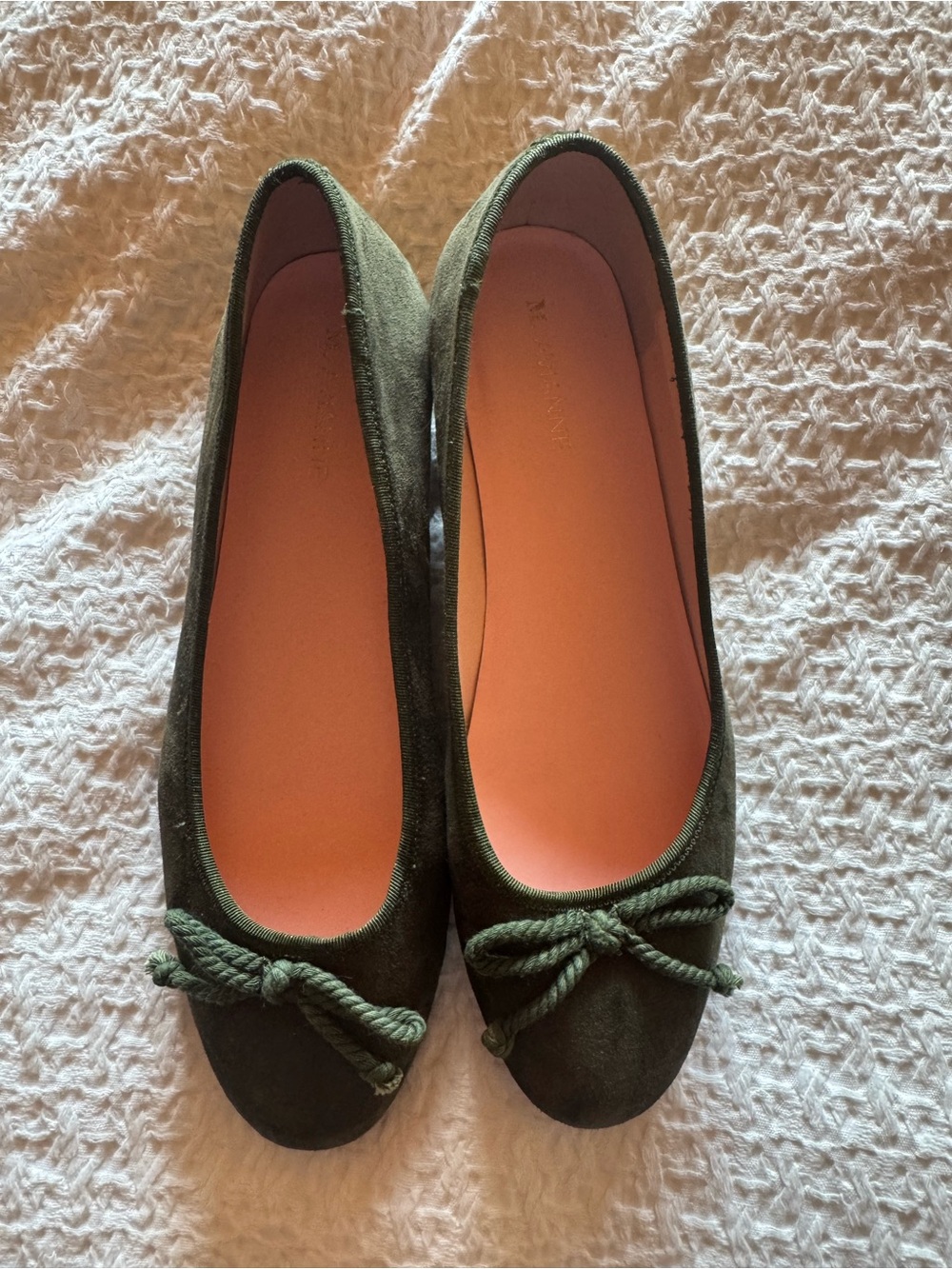 Olive Suede Bow Ballet Flats - Women's